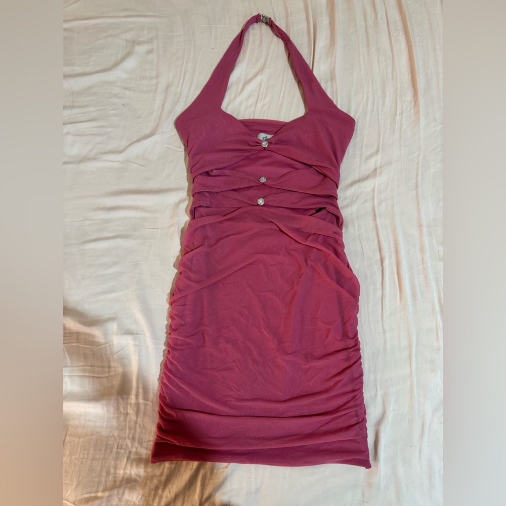 Oh Polly Fuchsia Halter Mini Dress